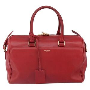 Saint Laurent Classic Duffle Bag Leather Red Leather Handbag (Pre-Owned)